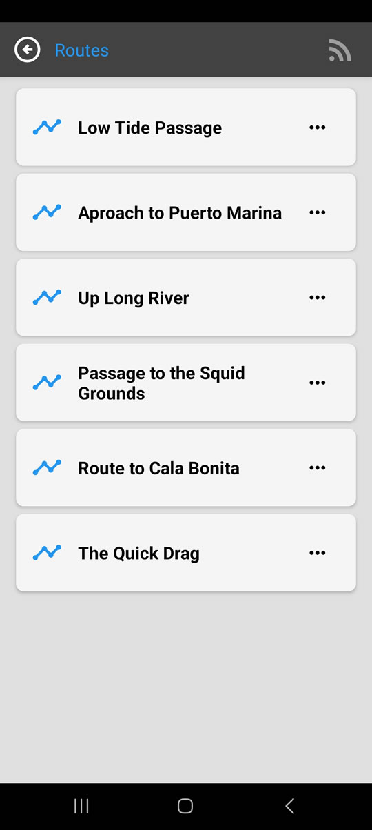 Listahan ng mga na-save na ruta sa SailNav.